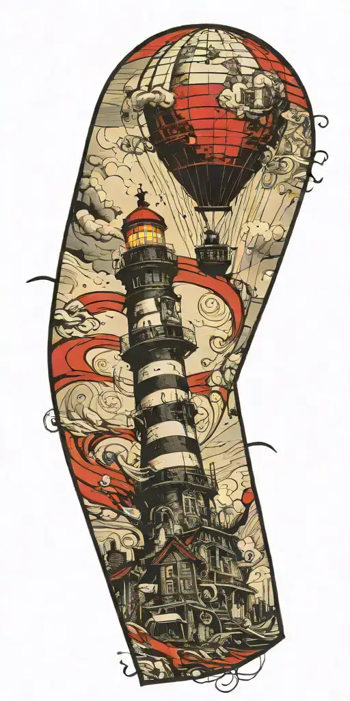 lighthouse hot air balloon never give up in a tornado  tattoo design idea