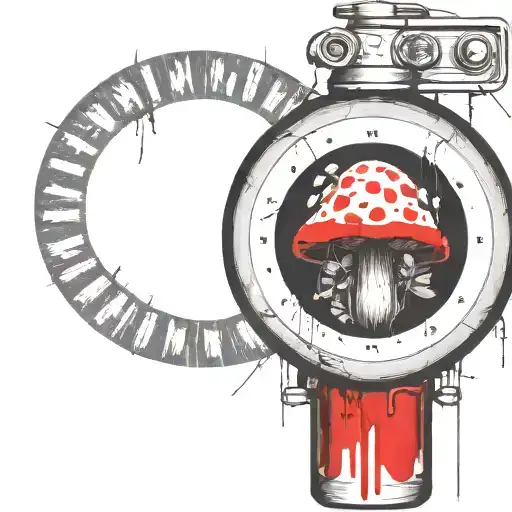 grenade and futuristic explosives with trimmers and bombs that eat mushrooms  tattoo design idea