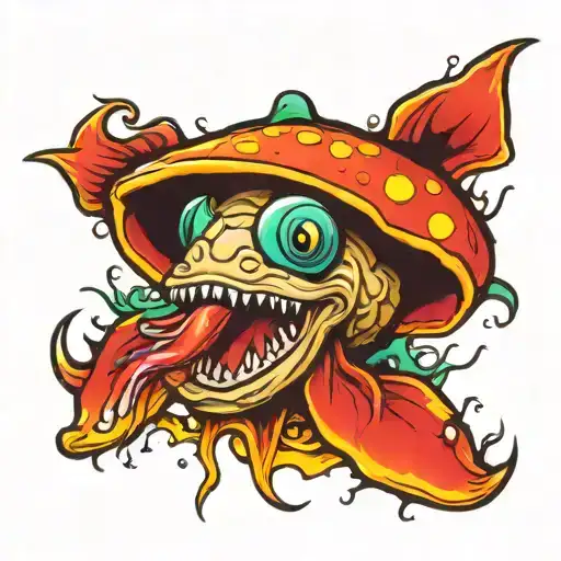 catfish Billy  mushroom bomb tattoo design idea