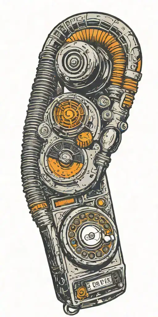 old school dial phone, microphone, speaker tornado tattoo design idea
