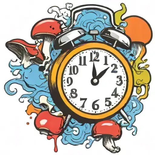 scary old school alarm clock mushrooms  and freezing  tattoo design idea