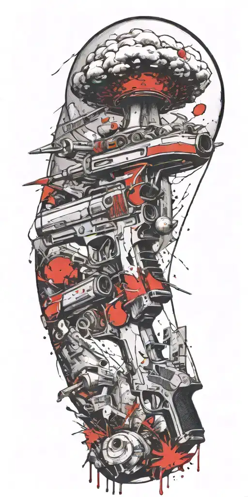 suburban tornado gun fight explosion by grenade on shrooms  tattoo design idea