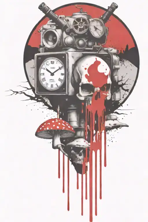  Grenade and mushroom time bomb together  tattoo design idea