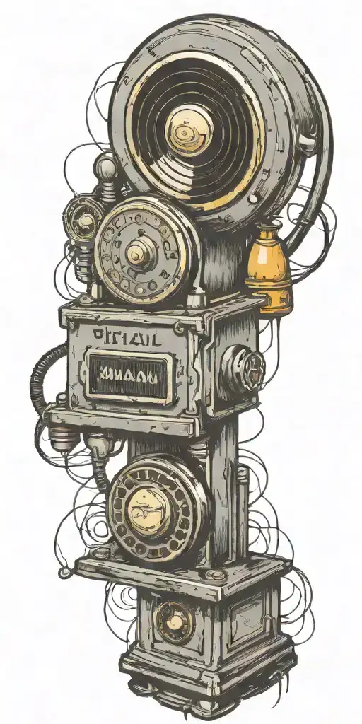 old school dial phone record player microphone  tattoo design idea