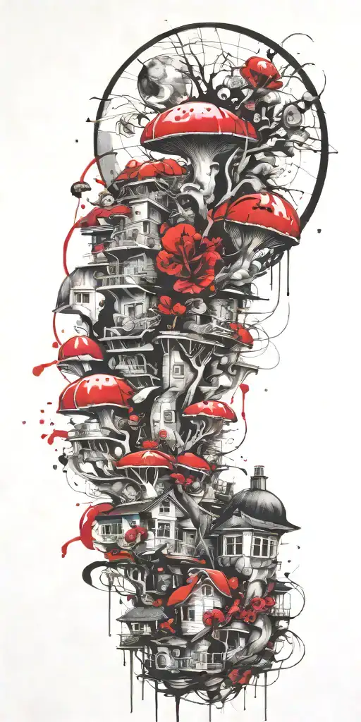 sophisticated suburban hurricane disaster on shrooms  tattoo design idea