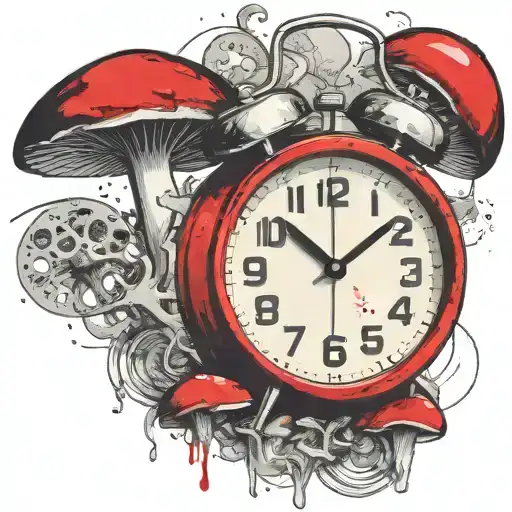 scary old school alarm clock mushrooms  and freezing  tattoo design idea