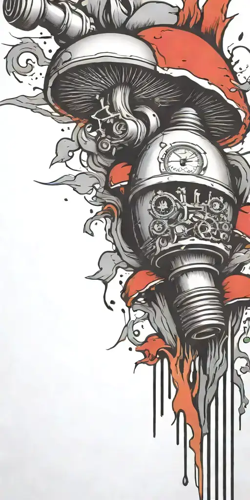 hippy tripping ticking time bomb mushroom grenade  tattoo design idea