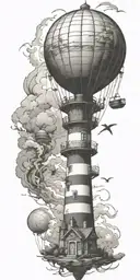 lighthouse and hot air balloo symbolizing never give up in a tornado  tattoo design idea
