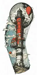 lighthouse hot air balloon never give up in a tornado  tattoo design idea