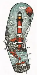 lighthouse hot air balloon never give up in a tornado  tattoo design idea