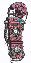 old school dial phone, record player, and vintage rock  tattoo design idea