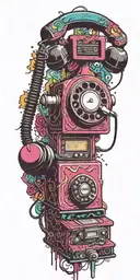 old school dial phone, record player, and vintage rock  tattoo design idea