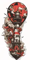 lighthouse hot air balloon never give up in a tornado  tattoo design idea