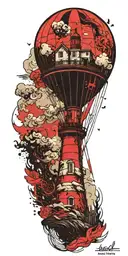 lighthouse hot air balloon never give up in a tornado  tattoo design idea