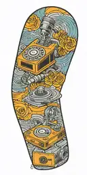 old school phone and record player tornado  tattoo design idea