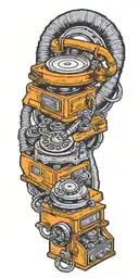 old school phone and record player tornado  tattoo design idea