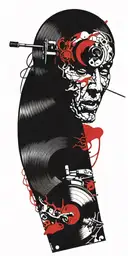 tornado of rock music record player, concert speakers, microphone  tattoo design idea