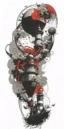 lighthouse and hot air balloon being destroyed in a tornado  tattoo design idea