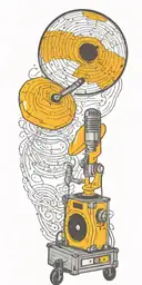 tornado of rock music record player, concert speakers, microphone  tattoo design idea