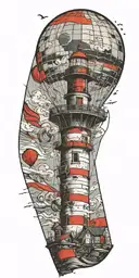 lighthouse hot air balloon never give up in a tornado  tattoo design idea