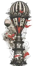 hot air balloon and lighthouse in a tornado never give up tattoo design idea