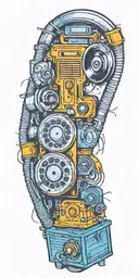 old school dial phone, record player, boom box tornado  tattoo design idea