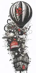 hot air balloon in a tornado never give up tattoo design idea