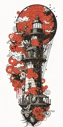 lighthouse hot air balloon never give up in a tornado  tattoo design idea
