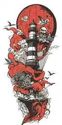 lighthouse hot air balloon never give up in a tornado  tattoo design idea