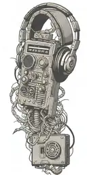 Grenade, cassette tape, headphones, guitar thunder storm  tattoo design idea