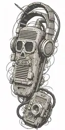 Grenade, cassette tape, headphones, guitar thunder storm  tattoo design idea