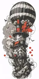 hot air balloon lighthouse in a tornado never give up tattoo design idea