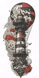lighthouse hot air balloon never give up in a tornado  tattoo design idea