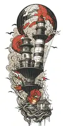 lighthouse hot air balloon never give up in a tornado  tattoo design idea