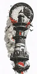 lighthouse hot air balloon never give up in a tornado  tattoo design idea