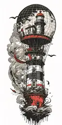 lighthouse hot air balloon never give up in a tornado  tattoo design idea