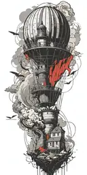 hot air balloon and lighthouse in a tornado never give up tattoo design idea