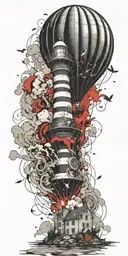 hot air balloon and lighthouse in a tornado never give up tattoo design idea