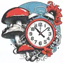 scary old school alarm clock mushrooms  and freezing  tattoo design idea