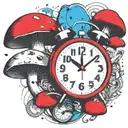 scary old school alarm clock mushrooms  and freezing  tattoo design idea