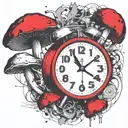scary old school alarm clock mushrooms  and freezing  tattoo design idea