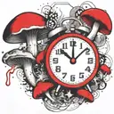 scary old school alarm clock mushrooms  and freezing  tattoo design idea