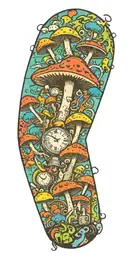 inconspicuous trippy ticking time bomb explosion shroom mixed together  tattoo design idea