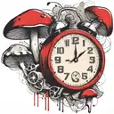 scary old school alarm clock mushrooms  and freezing  tattoo design idea