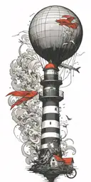 lighthouse and a blimp symbolizing never give up in a tornado  tattoo design idea