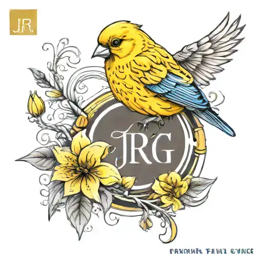 A tattoo of a canary with the initials JRG somewhere on it ￼ tattoo design idea