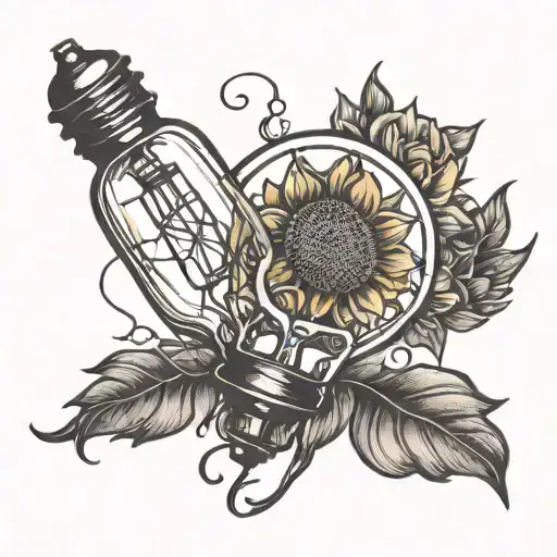 broken light bulb w sunflower growing tattoo design idea