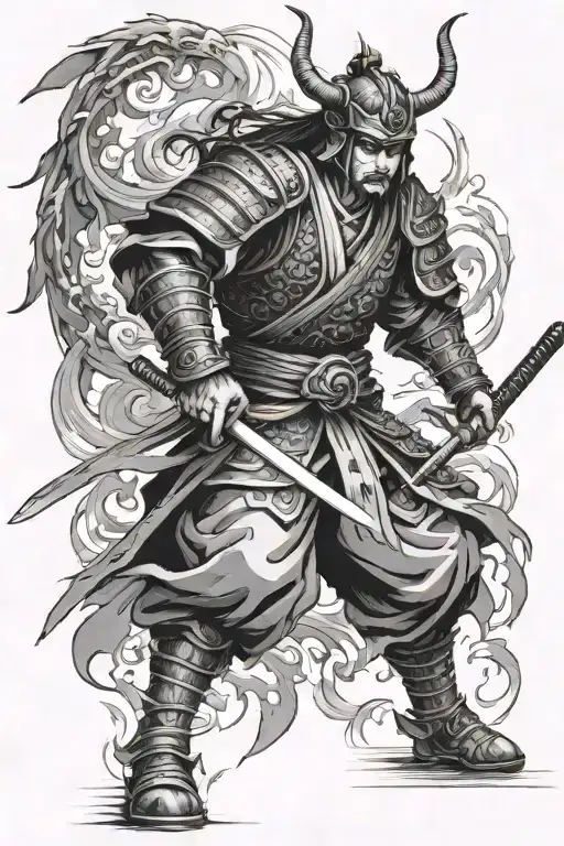 samurai warrior battling demons in anime style  tattoo design idea