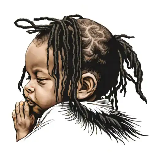 baby angel covering face with dreads  tattoo design idea