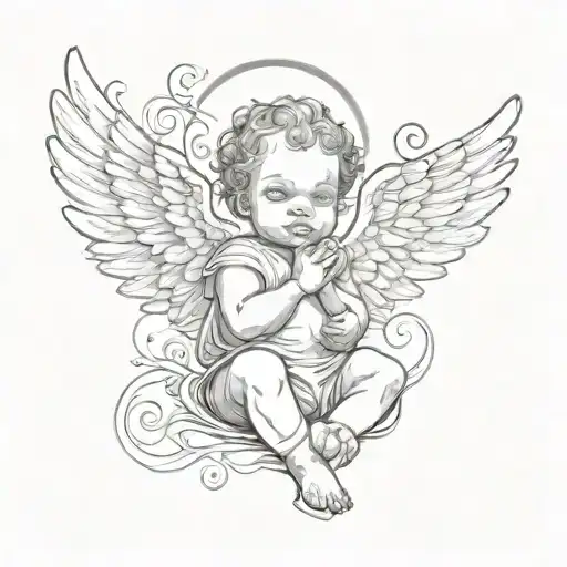 black baby angel tattoo design idea